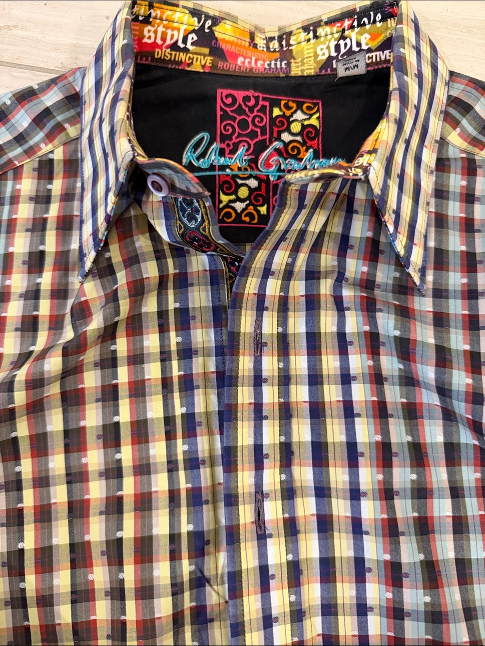Robert Graham Multicolor Plaid Button-Down Shirt — Yellow, Navy, Burgundy